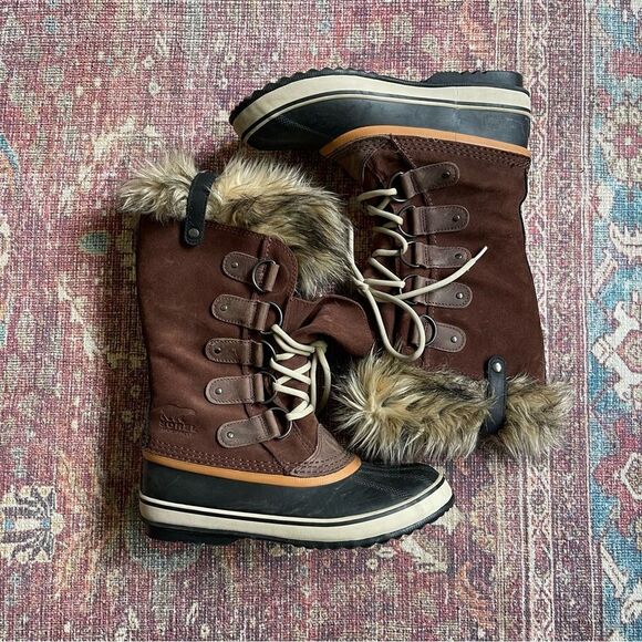 Sorel Joan of Arc Dark Brown Fur-Lined Boots Tobacco Sanguine Women’s 9.5 - Picture 1 of 7